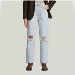 NWT Triarchy Women's Blue High-Rise Straight-Leg Distressed Jeans SZ 29